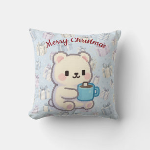 Cojín Decorativo Adorno de Pixel Art de Oso de Chocolate Caliente N