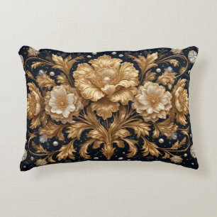 Cojín Decorativo Adorno Floral Dorado