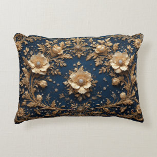 Cojín Decorativo Adorno Floral Dorado