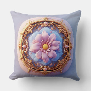 Cojín Decorativo Adorno Floral Elegante Con Acentos Dorados