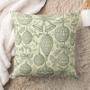 Cojín Decorativo Adorno Navideño Vintage Toile Verde Sage Crema