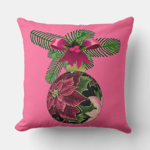 Cojín Decorativo Adorno Retro Burgundy Flor de Pascua de los 50