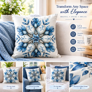 Cojín Decorativo Adornos colgantes de mandala floral azul elegante 