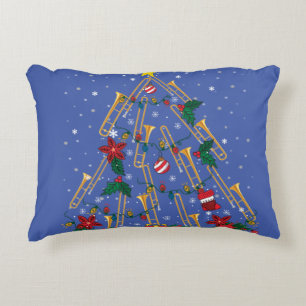 Cojín Decorativo Adornos de árbol de Navidad de trombón Banda de mú