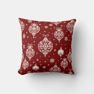 Cojín Decorativo Adornos de Navidad Elegantes Vintage Rojo Blanco