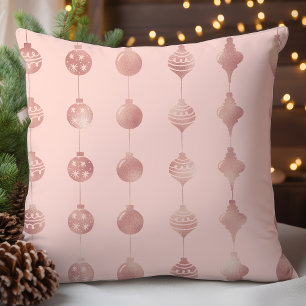 Cojín Decorativo Adornos de Navidad en Rosa Dorado Patrón Festivo