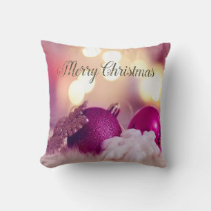 Cojín Decorativo Adornos de Navidad violetas elegantes y brillantes