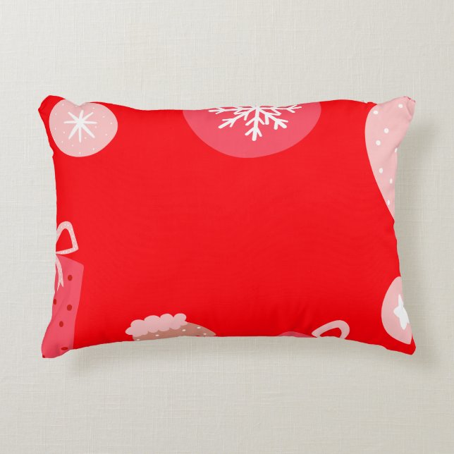 Cojín Decorativo Adornos Navideños Alegres Rojos Copos de Nieve Gua (Anverso)