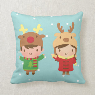 Cojín Decorativo Adornos Navideños de Reno Lindo para Niños