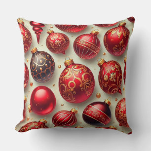 Cojín Decorativo Adornos Navideños Festivos Rojo y Dorado
