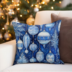 Cojín Decorativo Adornos Navideños Vintage Azul Blanco
