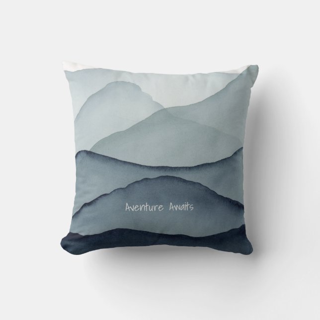 Cojín Decorativo Adventure Awaits Watercolor Mountain (Anverso)