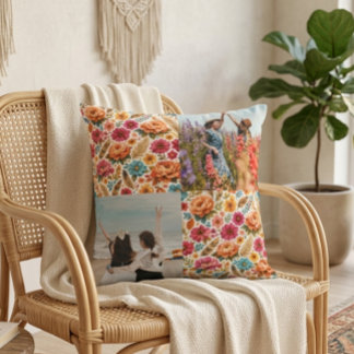 Cojín Decorativo Aesthetic Botanical Floral Bestie Custom Photo