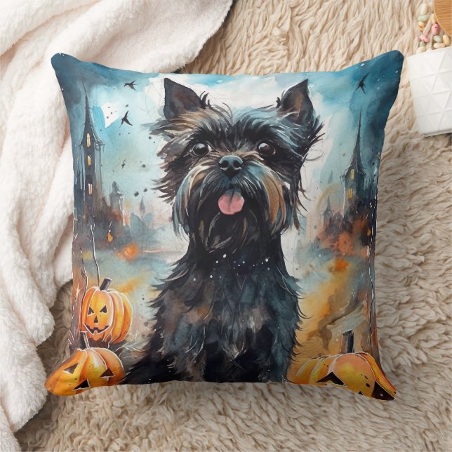 Cojín Decorativo Affenpinscher de Halloween con calabazas aterrador (Manta)