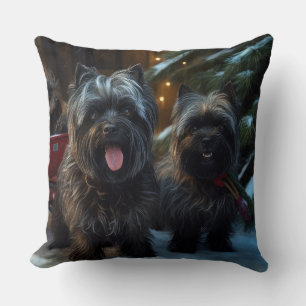 Cojín Decorativo Affenpinscher Paseo en Trineo Nevado Decoración de