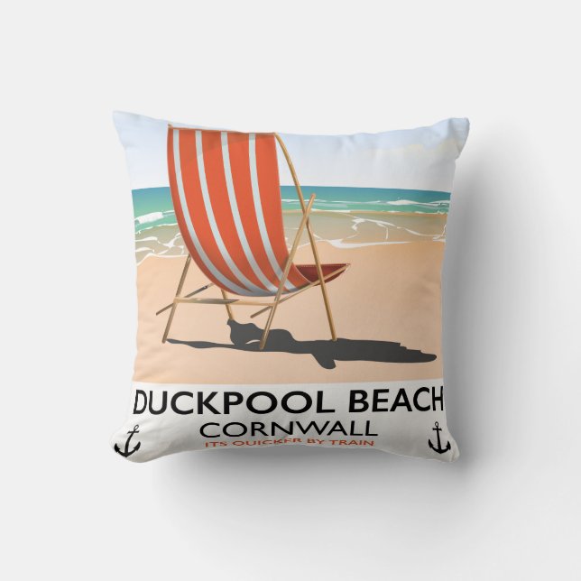 Cojín Decorativo Afiche de viaje de Duckpool Beach Cornwall (Anverso)