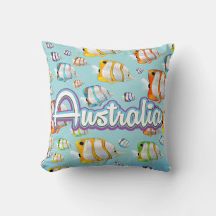 Cojín Decorativo Afiche de viaje de peces tropicales de Australia