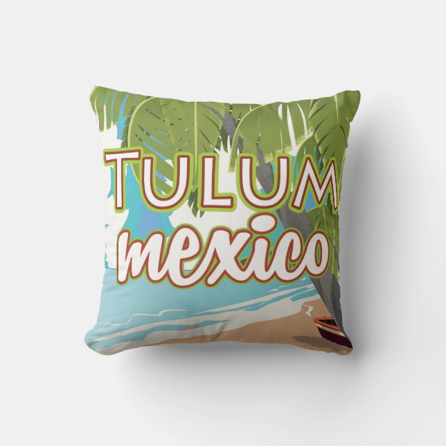 Cojín Decorativo Afiche de viaje de Tulum, méxico (Anverso)