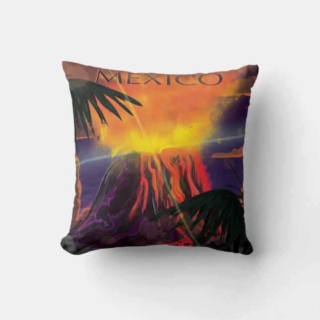 Cojín Decorativo Afiche de viaje del volcán de México (Anverso)