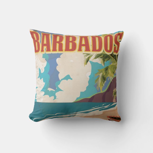 Cojín Decorativo Afiche de viajes de Barbados (Anverso)