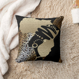 Cojín Decorativo África en oro: patrimonio afrocentrista