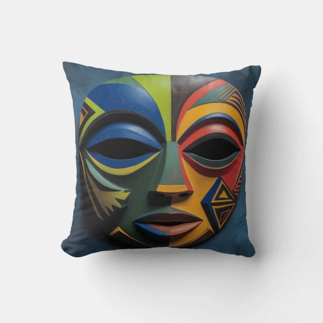 Cojín Decorativo African Tribal Mask Cubism Abstract (Anverso)