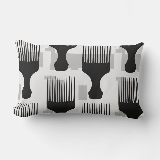 Cojín decorativo afro negro y gris del peine (Anverso)