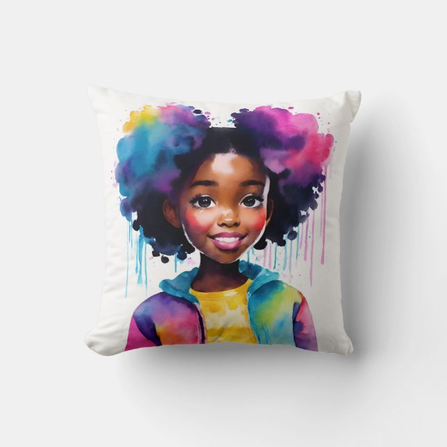 Cojín Decorativo Afro Puffs Black Chica Rainbow Hair (Anverso)