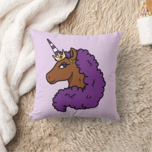 Cojín Decorativo Afro Unicornio púrpura