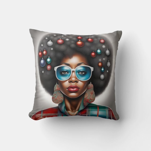 Cojín Decorativo Afromujer fresca vacaciones de invierno (Anverso)