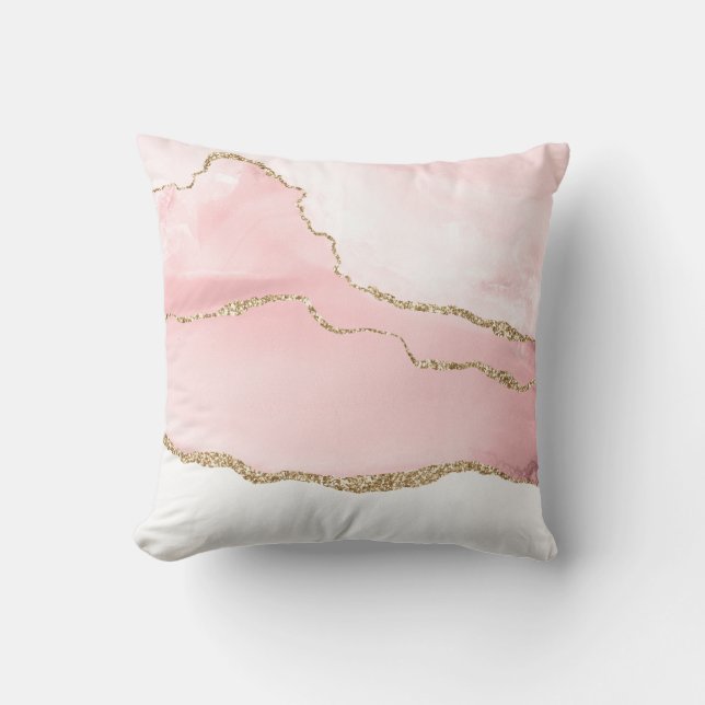 Cojín Decorativo Agante Rubor rosa con cinta dorada elegante (Anverso)