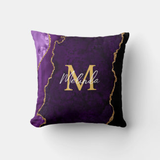 Cojín Decorativo Ágata de mármol púrpura y dorado