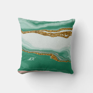 Cojín Decorativo Agate Green and Gold Marble Swirl