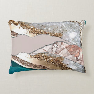 Cojín Decorativo Agate Verde azulado Purpurina de oro azul Marble A