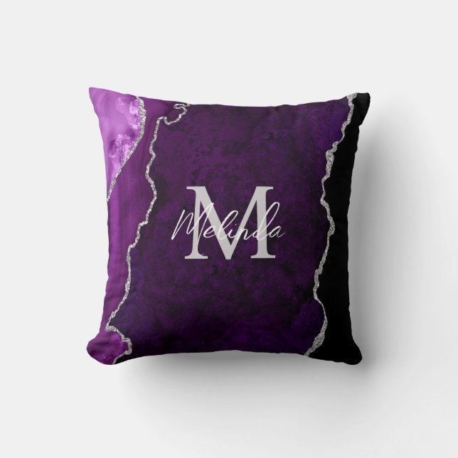 Cojín Decorativo Agitación de mármol morado y plateado (Anverso)