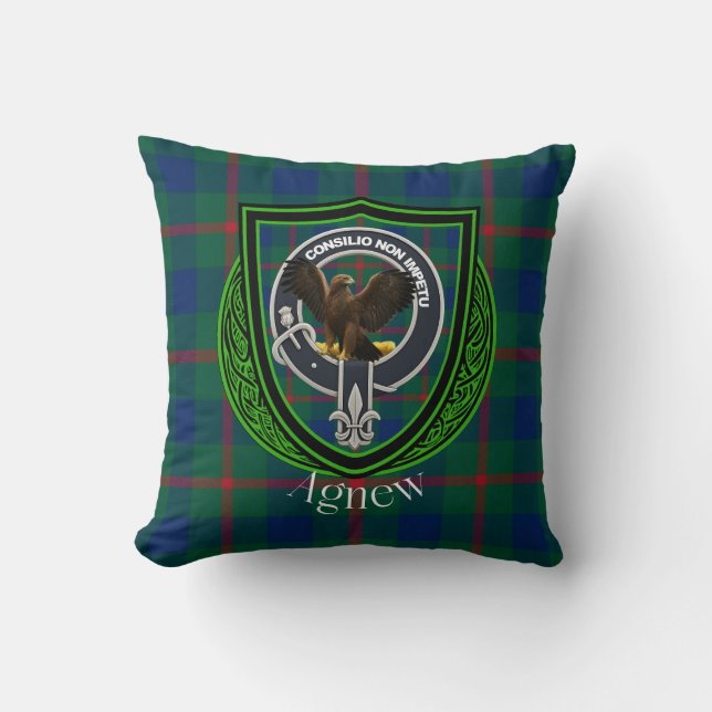 Cojín Decorativo Agnew Scottish Clan Tartán y Escudo (Anverso)