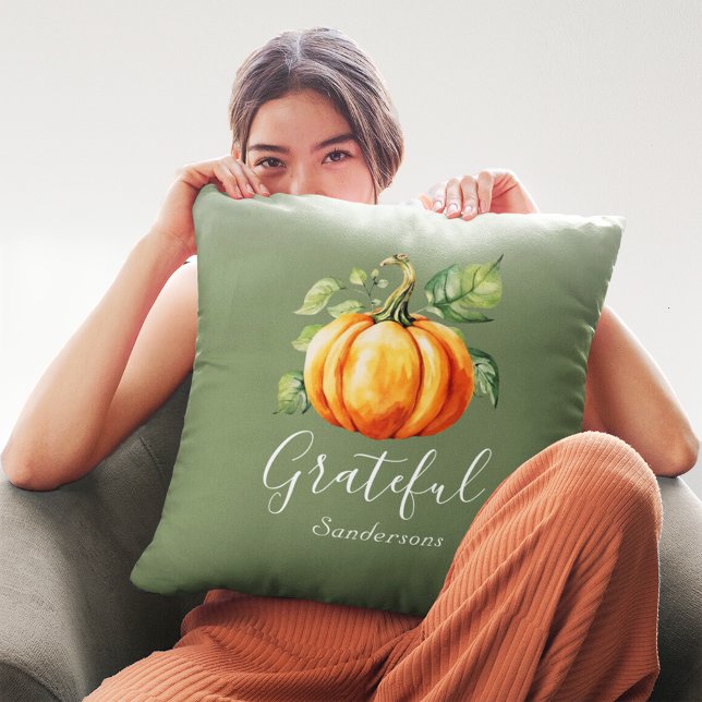Cojín Decorativo Agradecido Naranja Calabaza Moss Verde Personaliza (Subido por el creador)