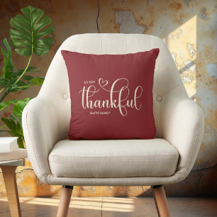 Cojín Decorativo Agradecido Nombre de Familia Personalizado Rojo Os