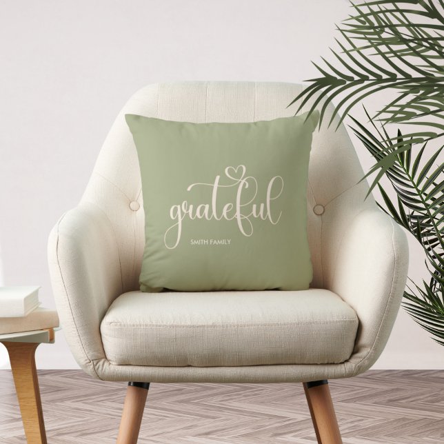 Cojín Decorativo Agradecido otoño verde sabio personalizado (Subido por el creador)