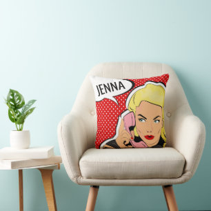 Cojín Decorativo Agrega tu nombre   Chica de arte pop moderno