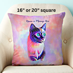 Cojín Decorativo Agregar texto de nombre, pasteles pintados de gato