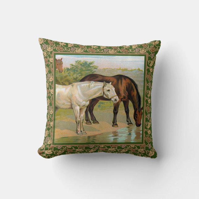 Cojín Decorativo Agua potable de los caballos occidentales (Anverso)
