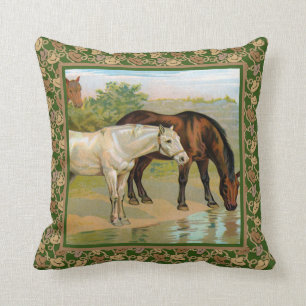 Cojín Decorativo Agua potable de los caballos occidentales