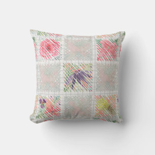 Cojín Decorativo Agua rosa de fruta floral estilizada a cuadros 