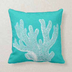 Cojín Decorativo Aguamarina con la mirada coralina blanca de la