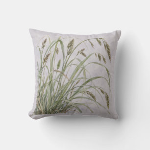 Cojín Decorativo Aguamarina de Salvia Juncia Botánica en Acuarela