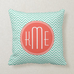 Cojín Decorativo Aguamarina elegante monograma verde del