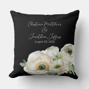 Cojín Decorativo Aguamarina romántica de ranúnculos en blanco sobre