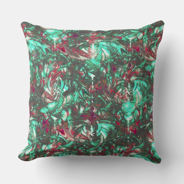 Cojín Decorativo Aguamarina y rojo manchados, sucios de negro oscur (Anverso)