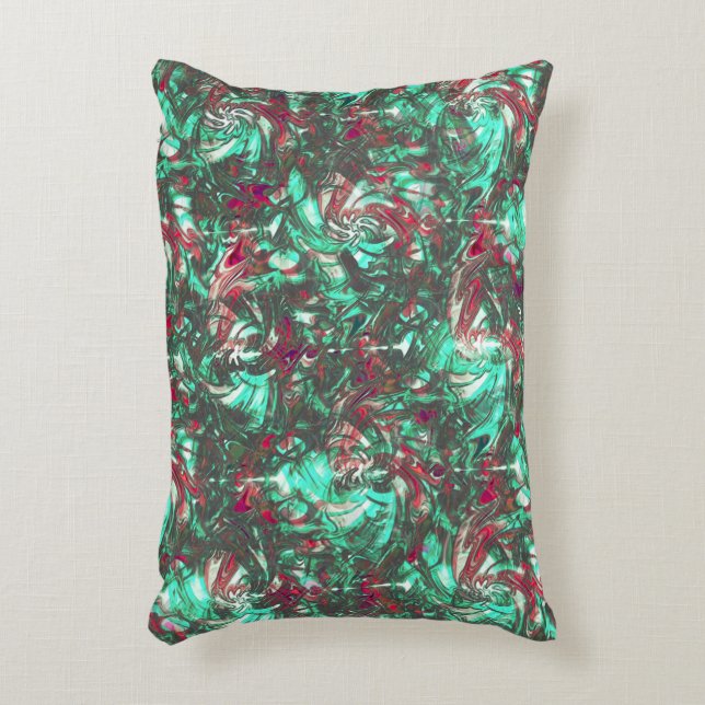 Cojín Decorativo Aguamarina y rojo manchados, sucios de negro oscur (Frente (Vertical))